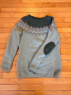 Fjallraven Womens Mint Green Fair Isle Wool Sweater with Dark Green Yoke